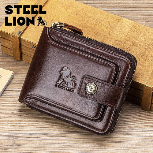 Leather Card Holder Wallet for Men, Zip-Around Cowhide Wallet