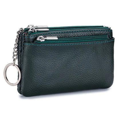 Genuine Leather Coin Purse Mini Wallet with Key Ring for Women