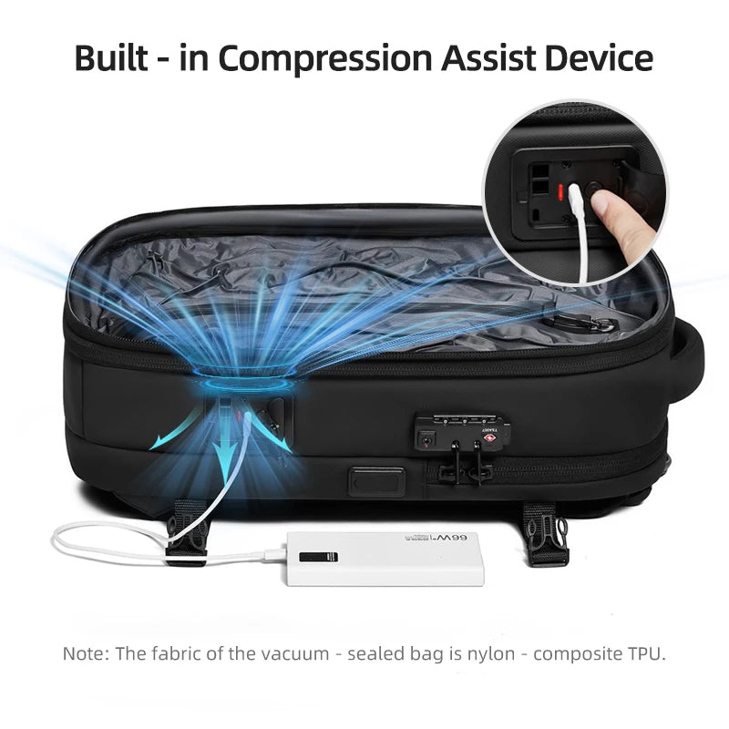 60L Vacuum Compression Travel Backpack – 17" Laptop, One-Click Pump, Hiking & Business