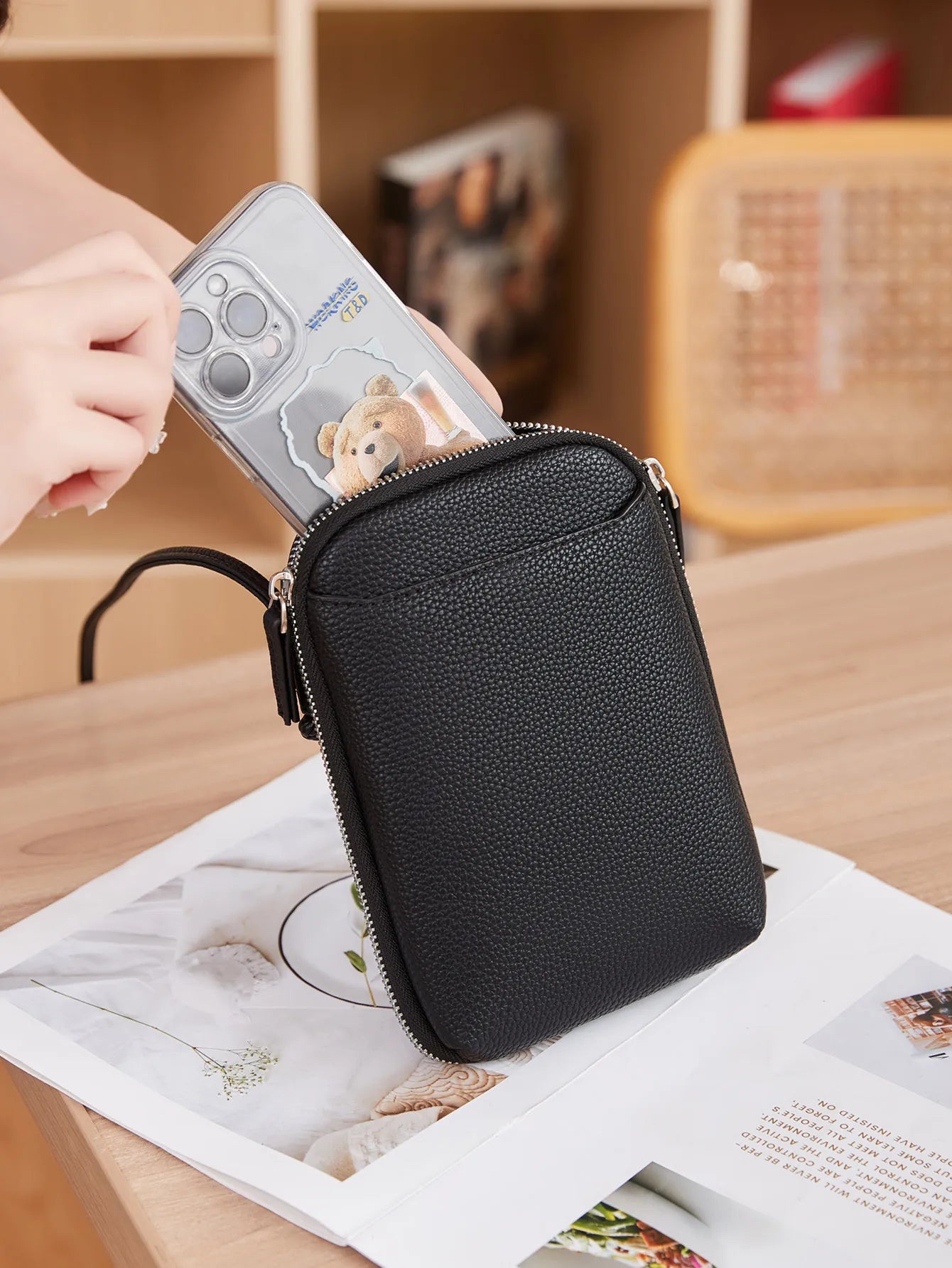 Mini Crossbody Bag for Women – Leather Phone Purse with Zipper