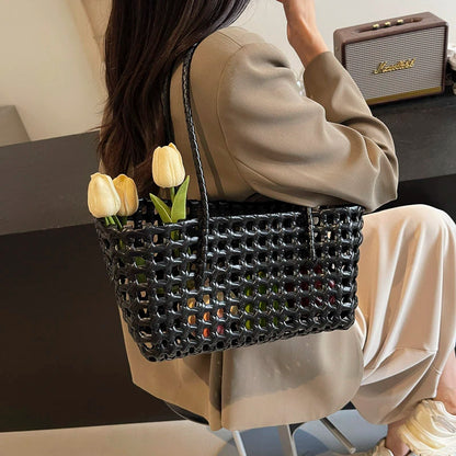 Moods Underarm Basket Shoulder Bags Women Summer Latest Beach Tote Bag Woven Design Plastic