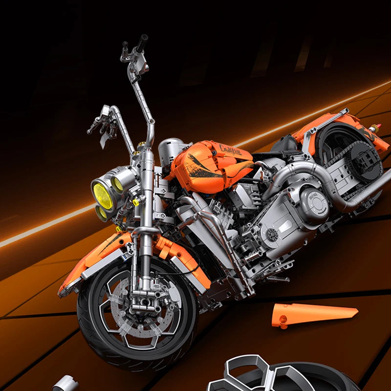 MOC Cruiser Motorcycle Building Block Set – 1:5 Scale, 2392 Pieces