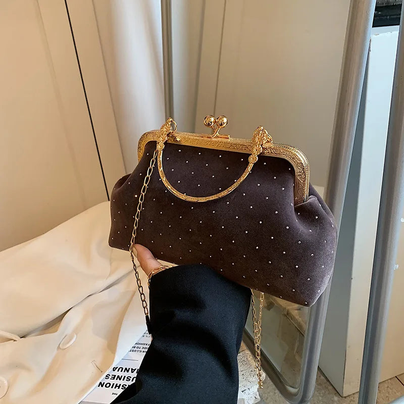 Evening Clutch Purse – Vintage Kiss-Lock Chain Bag for Women