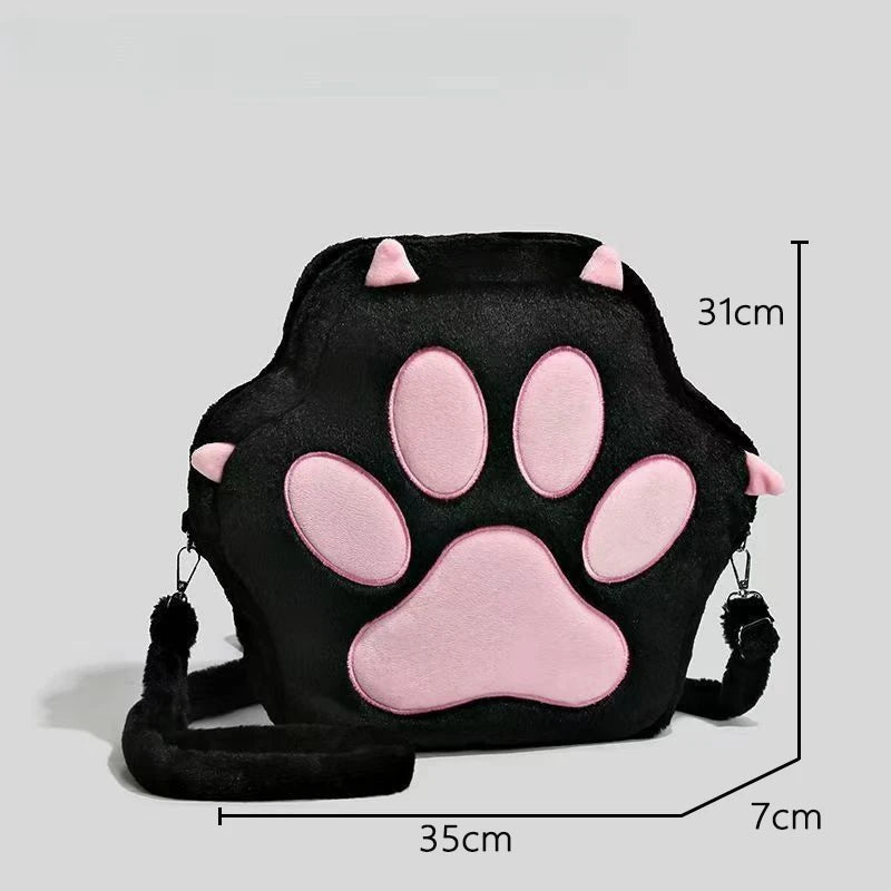 Cat Paw Plush Crossbody Bag – Cute Furry Shoulder Purse