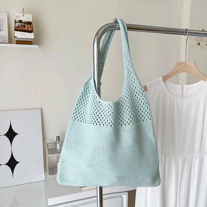Hollow Knit Shoulder Tote Bag for Women – Large Capacity