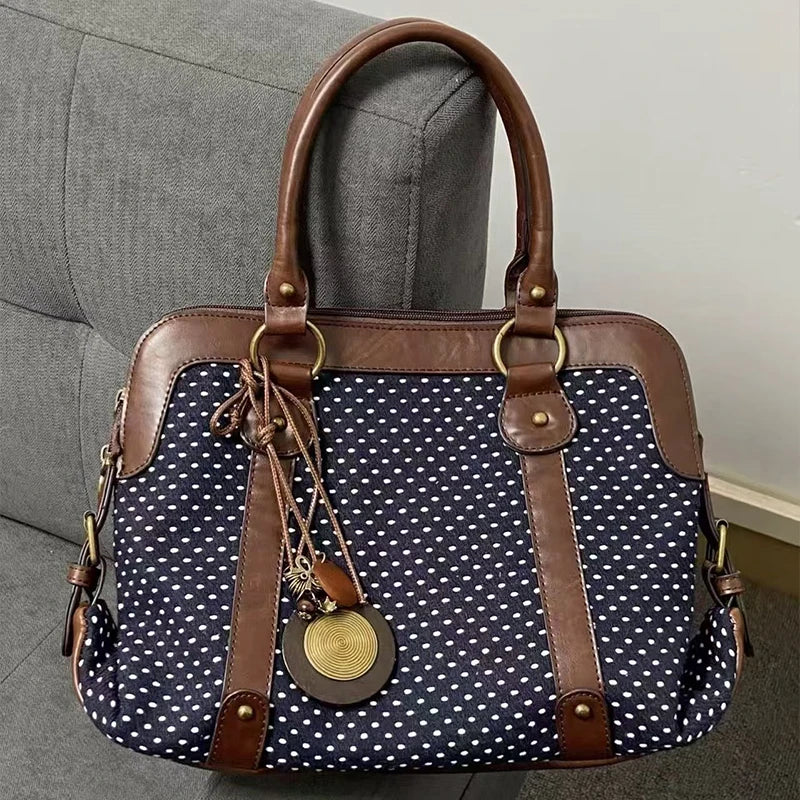 Y2K Polka Dot Shoulder Bag – Retro Satin Tote Handbag