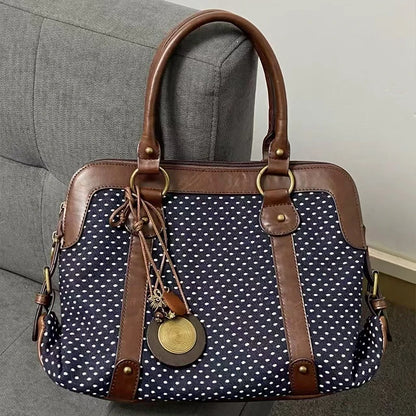 Y2K Polka Dot Shoulder Bag – Retro Satin Tote Handbag