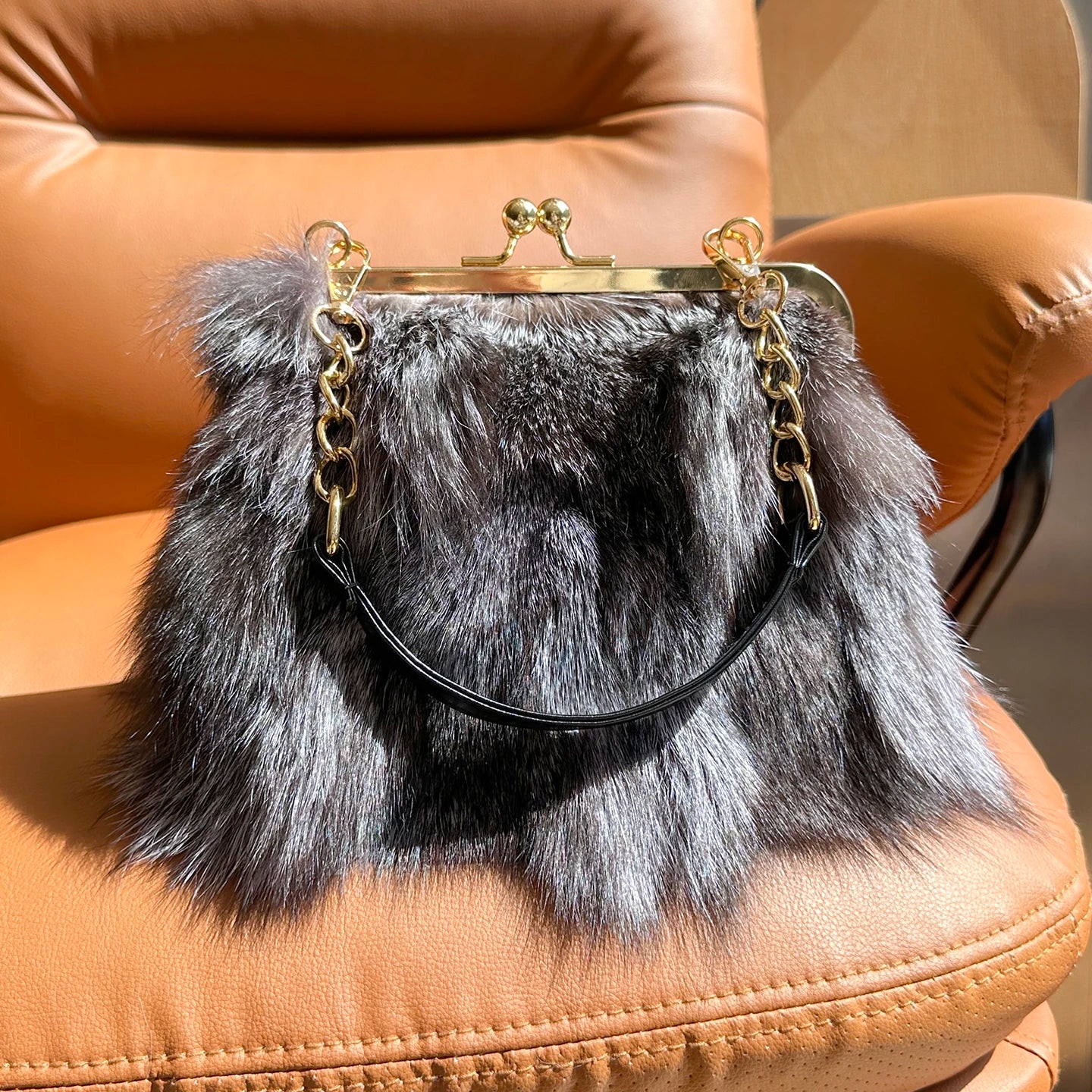 Real Fur Women Handbags Luxury Fox Bag Female Furry Handbag Leather Evening Natural Shoulder