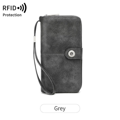 RFID Blocking Women's Long Wallet with Wrist Strap
