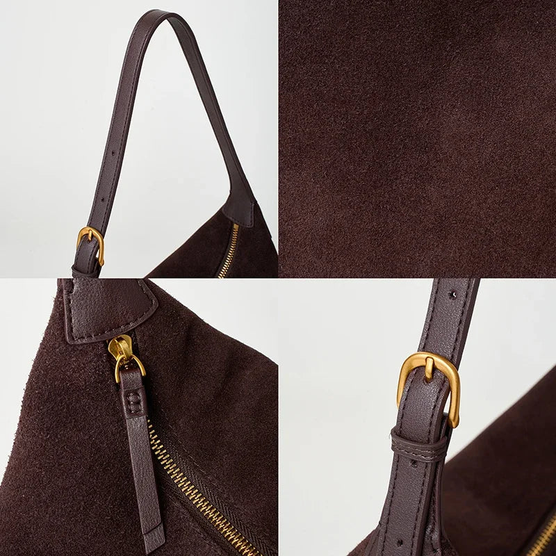 Suede Leather Crossbody Bag - Casual Shoulder Handbag for Women