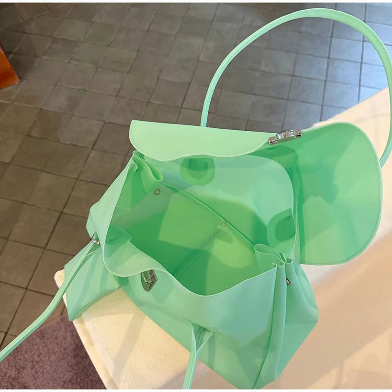 Candy Color Frosted PVC Tote Bag – Women's Shoulder Handbag