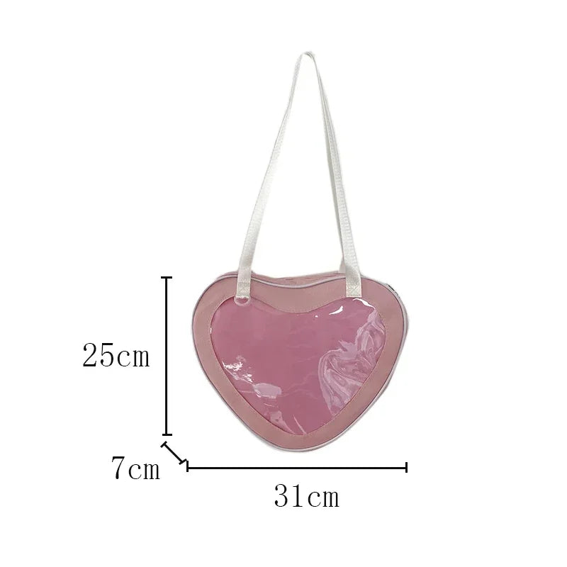 Heart-Shaped Transparent Ita Bag Crossbody for Women & Girls