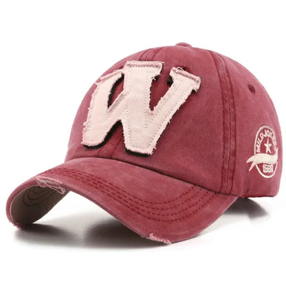 W Embroidery Snapback Baseball Cap – Unisex Cotton Hip Hop Hat
