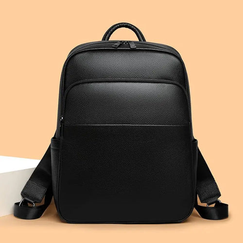Genuine Leather Men's Laptop Backpack – Solid Black
