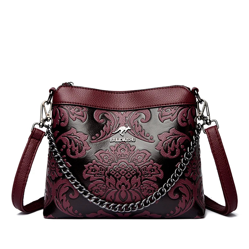 Vintage Embossed Leather Crossbody Bag for Women – Luxury Designer Shoulder Bag