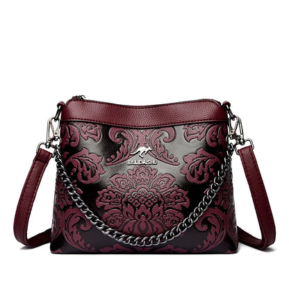 Vintage Embossed Leather Crossbody Bag for Women – Luxury Designer Shoulder Bag
