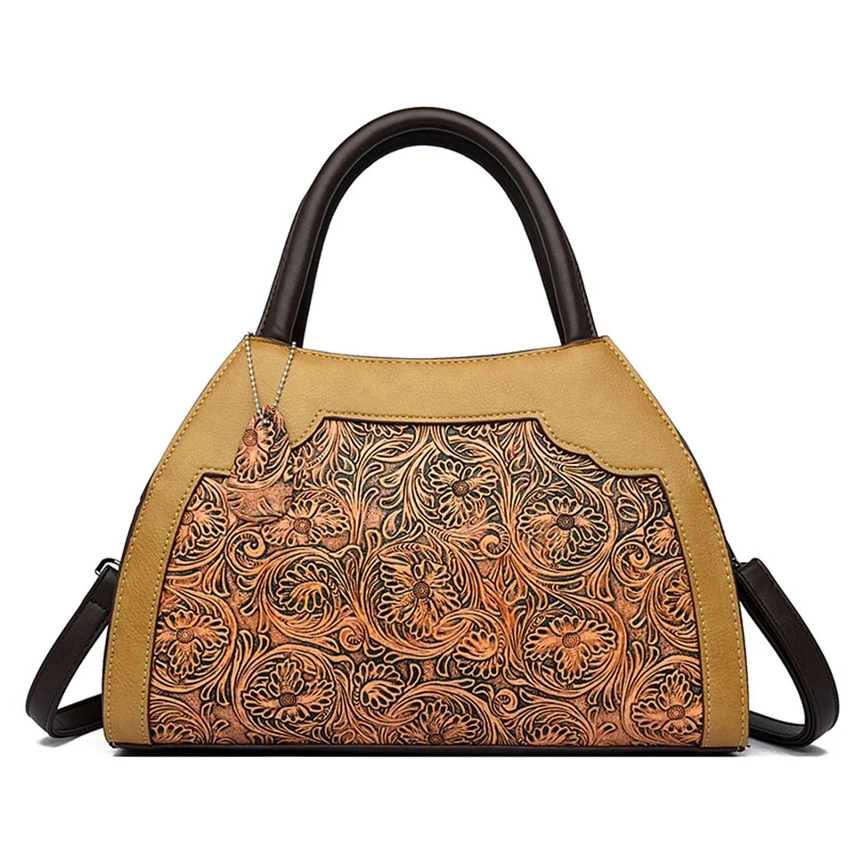 Luxury Floral Embossed Leather Handbag for Women