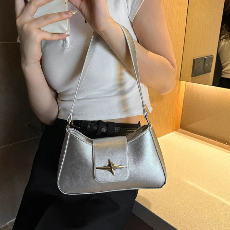 Y2K Glossy PU Leather Shoulder Bag for Women – Small Luxury Underarm Purse