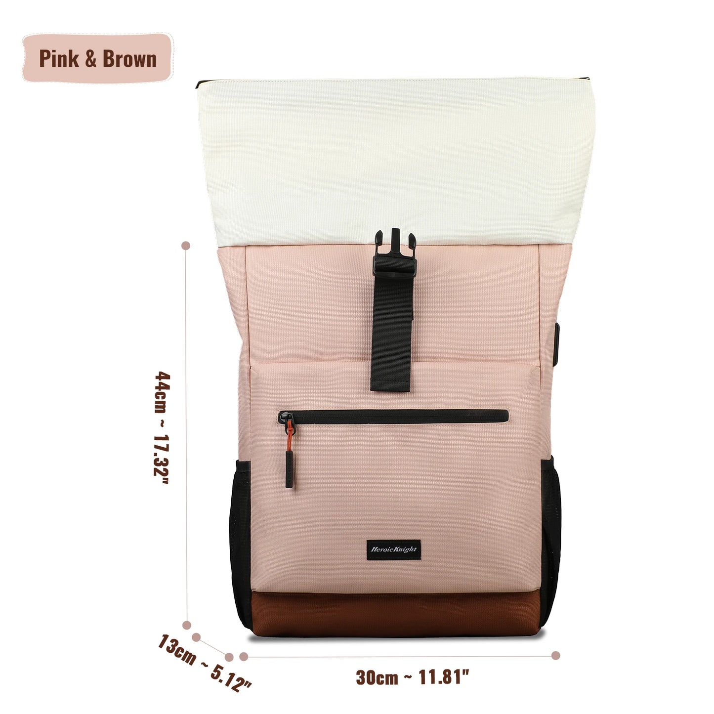 Roll-Top Laptop Backpack for Women, Waterproof Travel Bag with USB Port