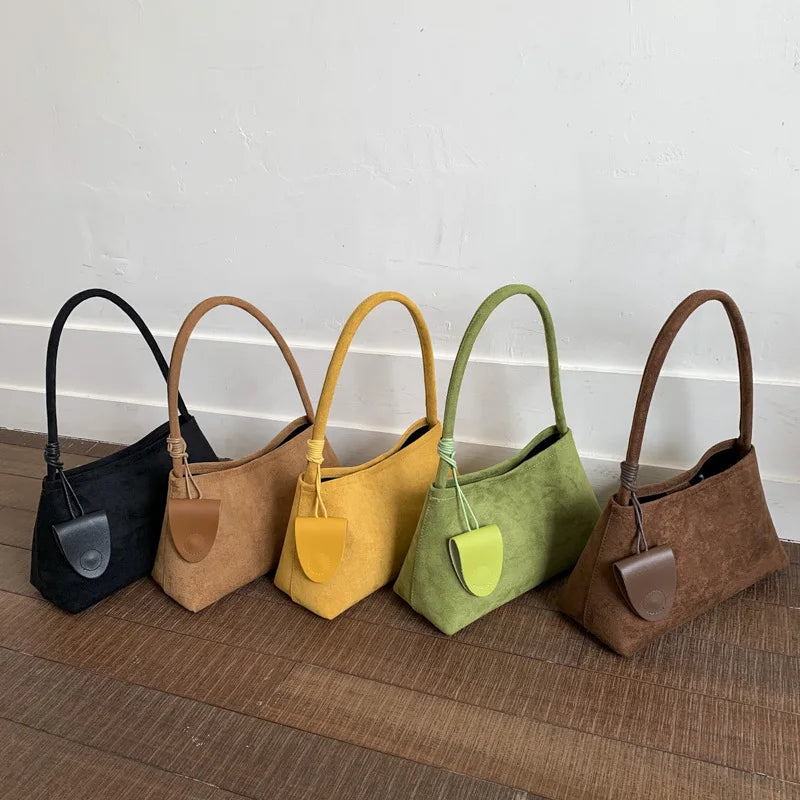Retro Suede Shoulder Bag for Women – Luxury Underarm Handbag