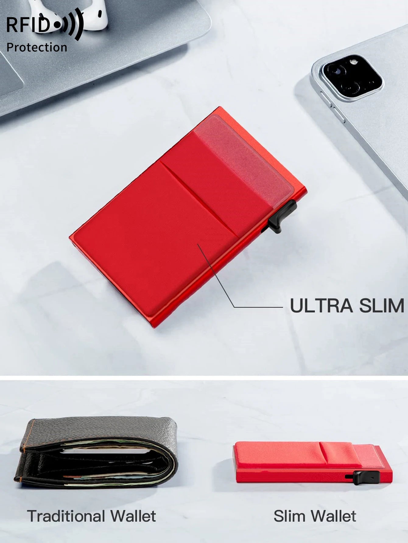 RFID Blocking Aluminum Card Holder with Auto Pop-Up Mechanism