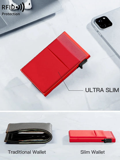 RFID Blocking Aluminum Card Holder with Auto Pop-Up Mechanism