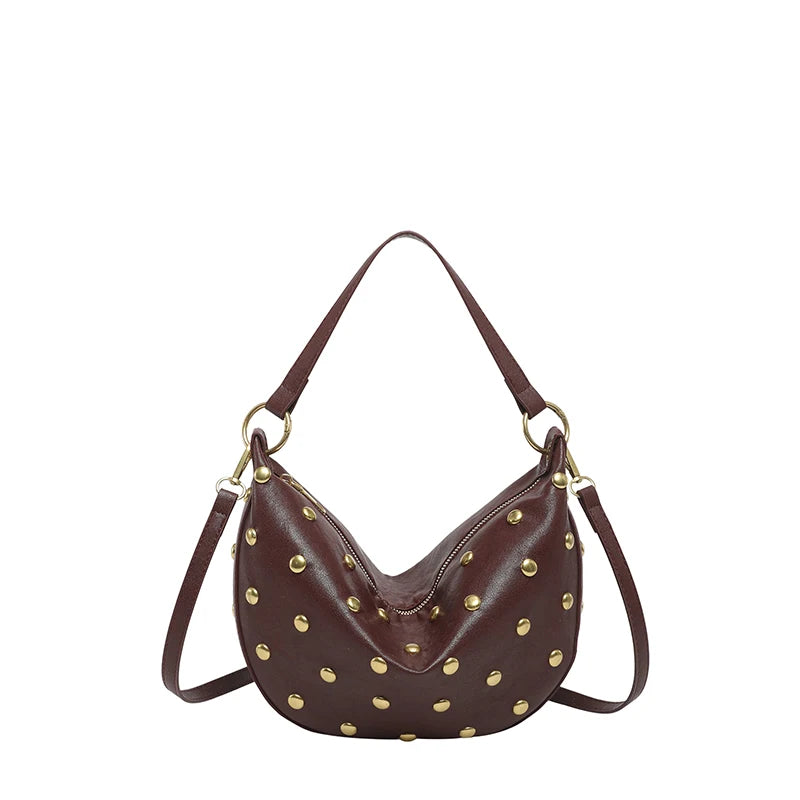 Gold Studded Hobo Bag Women – Punk PU Leather Shoulder Bag