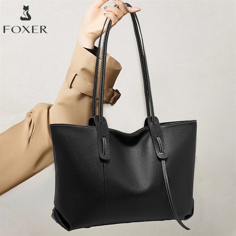 Foxer Women S Shoulder Bag Genuine Leather Handbag Large Capacity Tote Female Commuter Casual Purse