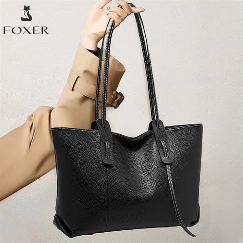 Foxer Women S Shoulder Bag Genuine Leather Handbag Large Capacity Tote Female Commuter Casual Purse