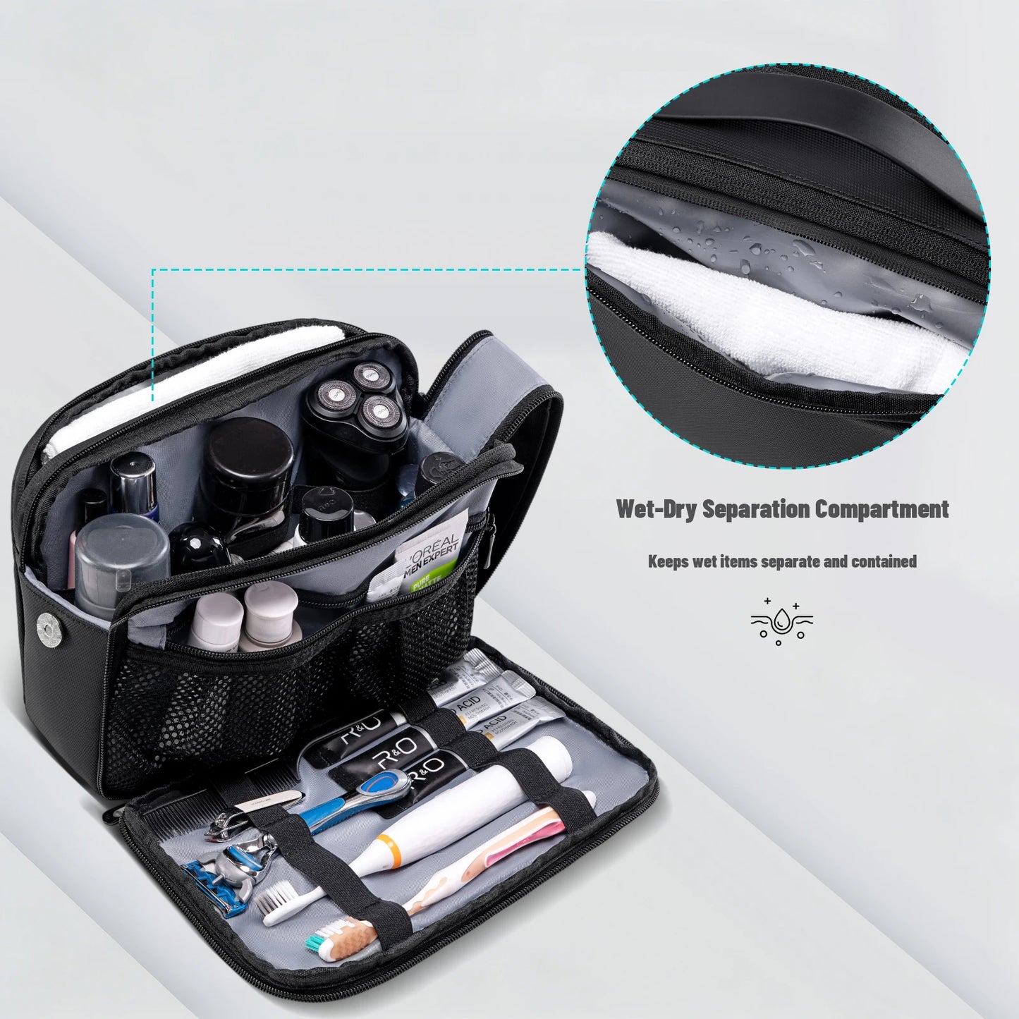 Travel Toiletry Bag, Waterproof Portable Wash Pouch for Men & Women