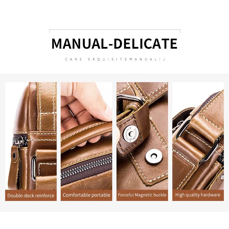 Men's Genuine Leather Crossbody Bag – Retro Cowhide Shoulder Bag