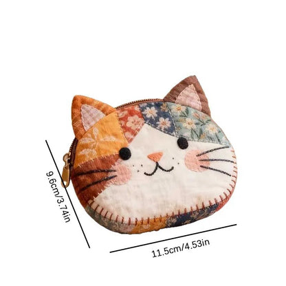 Cat Patchwork Coin Purse – Kawaii Zipper Pouch & Pen Bag