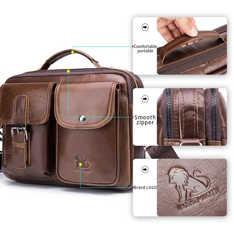 Men's Genuine Leather Crossbody Bag – Retro Cowhide Square Satchel