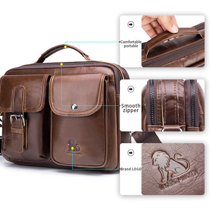 Men's Genuine Leather Crossbody Bag – Retro Cowhide Square Satchel