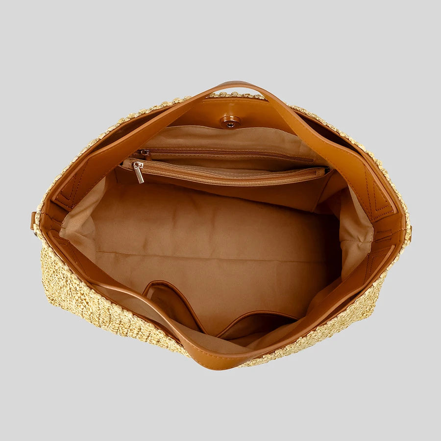 Letters Straw Women Handbags Casual Pp Shoulder Crossbody Bags Summer Beach Large Capacity Tote Bag