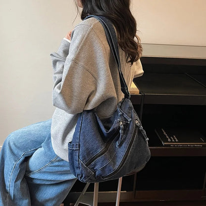 Winter Shoulder Bag Large Capacity Denim Storage Korean Style Comfortable Versatile Texture