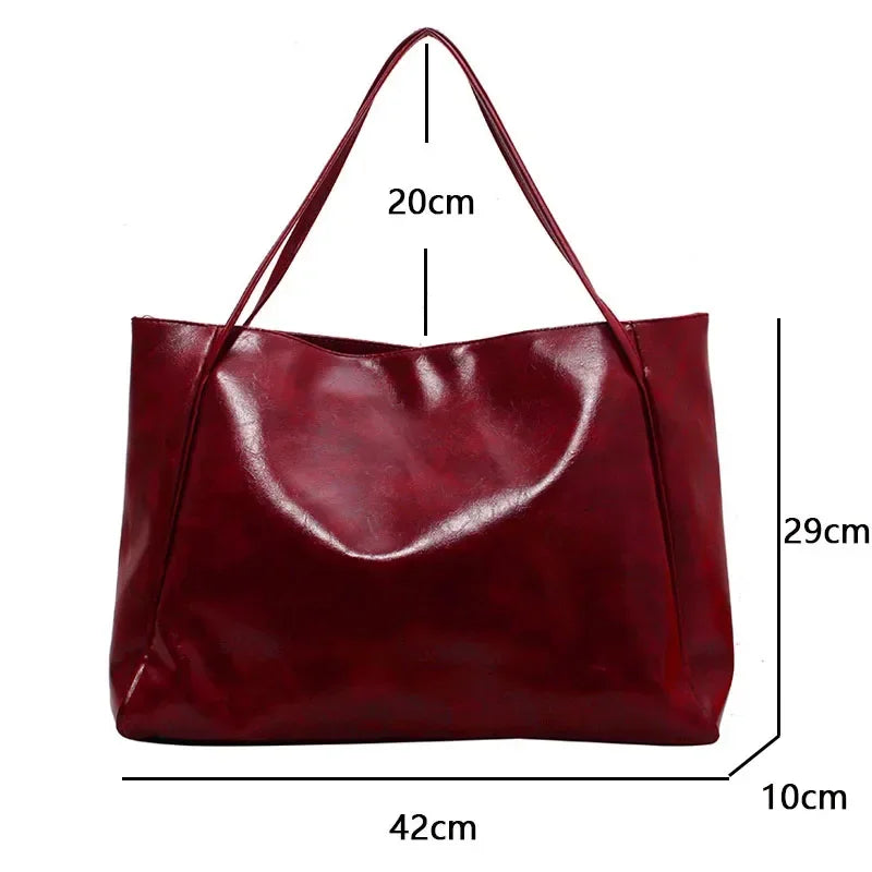 Large PU Leather Tote Bag for Women – Retro Soft Shoulder & Crossbody Bag