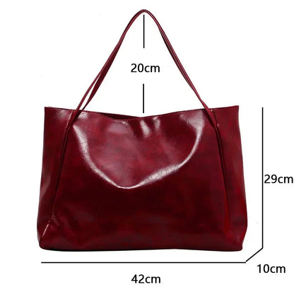 Large PU Leather Tote Bag for Women – Retro Soft Shoulder & Crossbody Bag