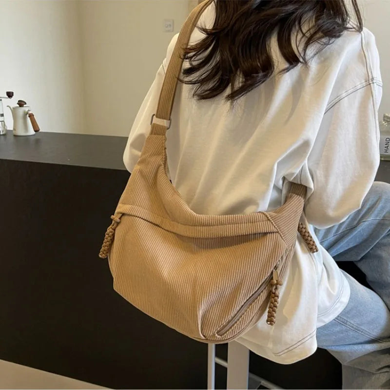 Corduroy Crescent Shoulder Bag for Women – Crossbody Sling
