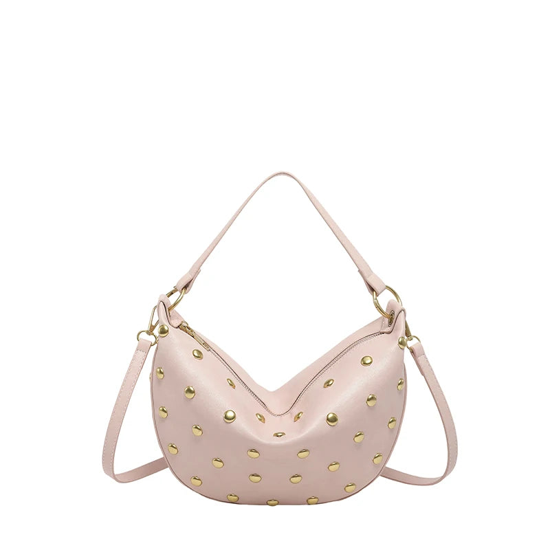 Gold Studded Hobo Bag Women – Punk PU Leather Shoulder Bag