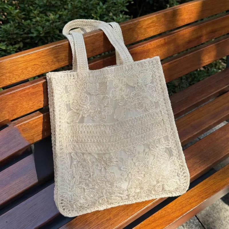 Floral Lace Tote Bag for Women – Large Capacity Mesh Shoulder Bag with Inner Pouch