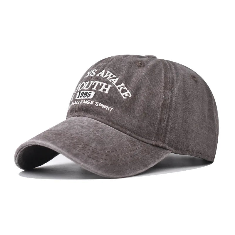 Vintage Baseball Cap – Letter Embroidery Washed Cotton Hat
