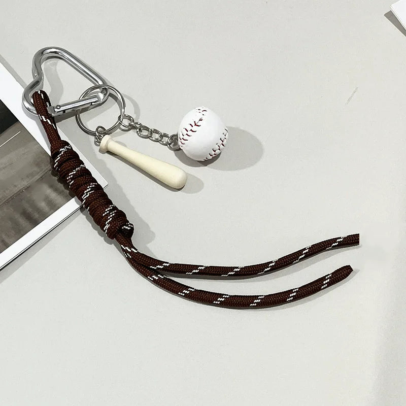 Baseball Bag Charm Keychain – Mini Ball & Bat Rope Pendant