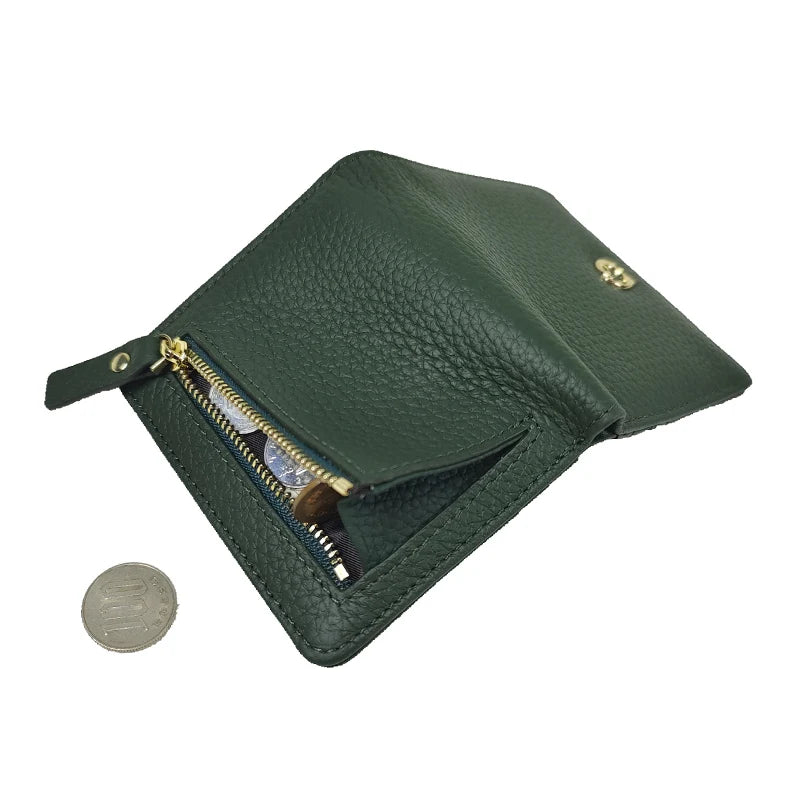 Genuine Leather Cat Charm Short Wallet for Women