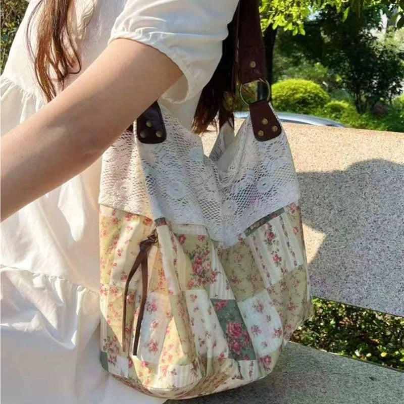 Fairycore Lace Patchwork Shoulder Bag – Mori Girl Boho Handbag