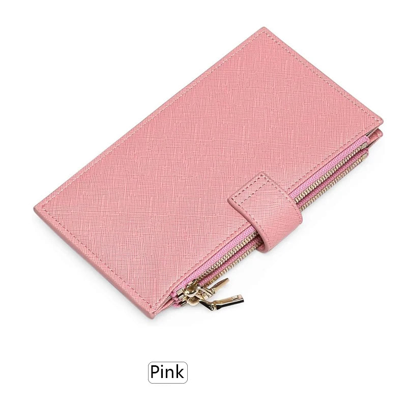 RFID Women's Long Wallet – Double Zipper Bifold Multi-Card Holder