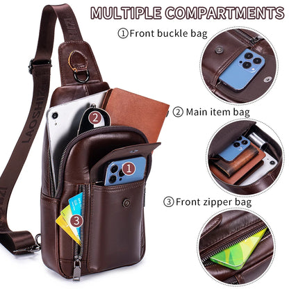 Leather Sling Bag for Men - Genuine Cowhide Crossbody Chest Bag