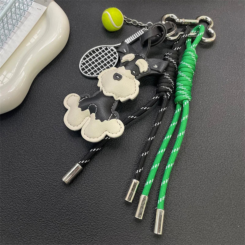 Schnauzer Keychain Bag Charm – Tennis Racket & Rope Tassel