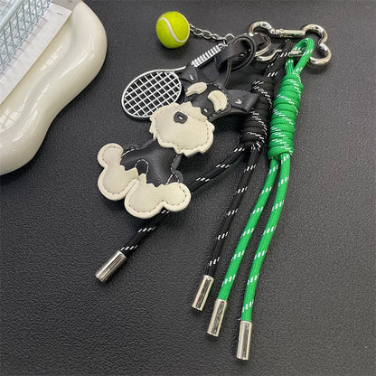 Schnauzer Keychain Bag Charm – Tennis Racket & Rope Tassel