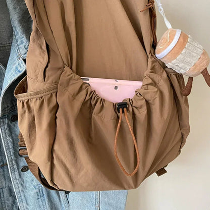 Korean Casual Backpack for Women – Large Capacity Pleated School Bag